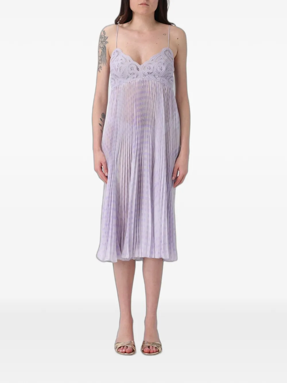 Ermanno Scervino lace-trimmed pleated midi dress - Viola