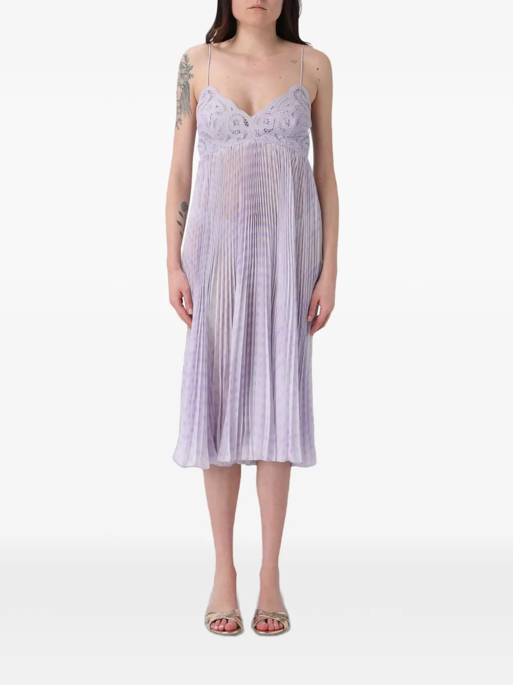 Ermanno Scervino lace-trimmed pleated midi dress - Violett