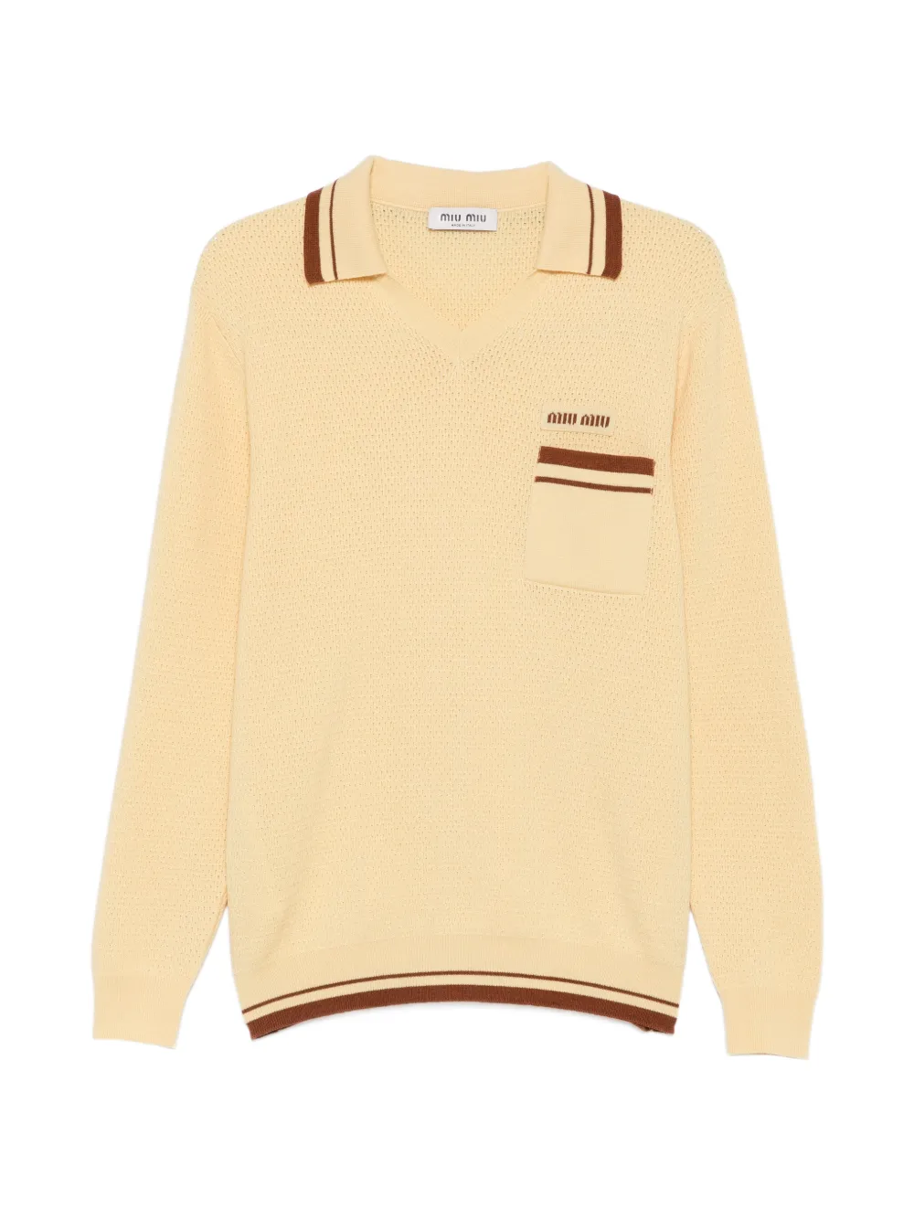 Miu Miu logo-embroidered striped-trim sweater - Giallo