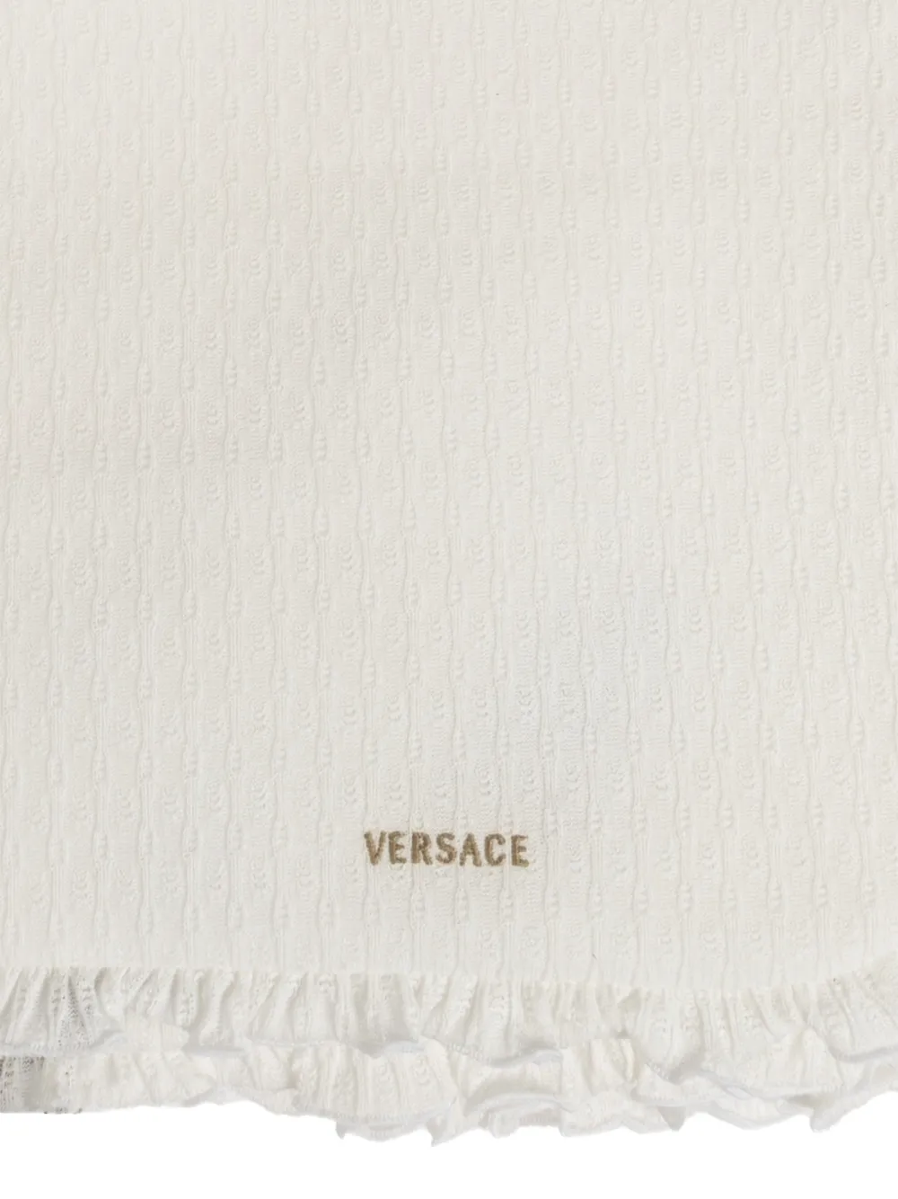 Versace Kids OUTDOOR BLANKET PERFORATED COTTON JERSEY + VERSACE LOGO EMBROIDERY 2WO30 WHITE