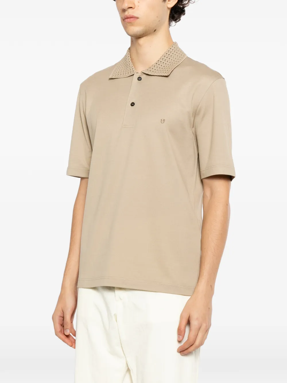 Ferragamo Piqué poloshirt met gebreide kraag Beige