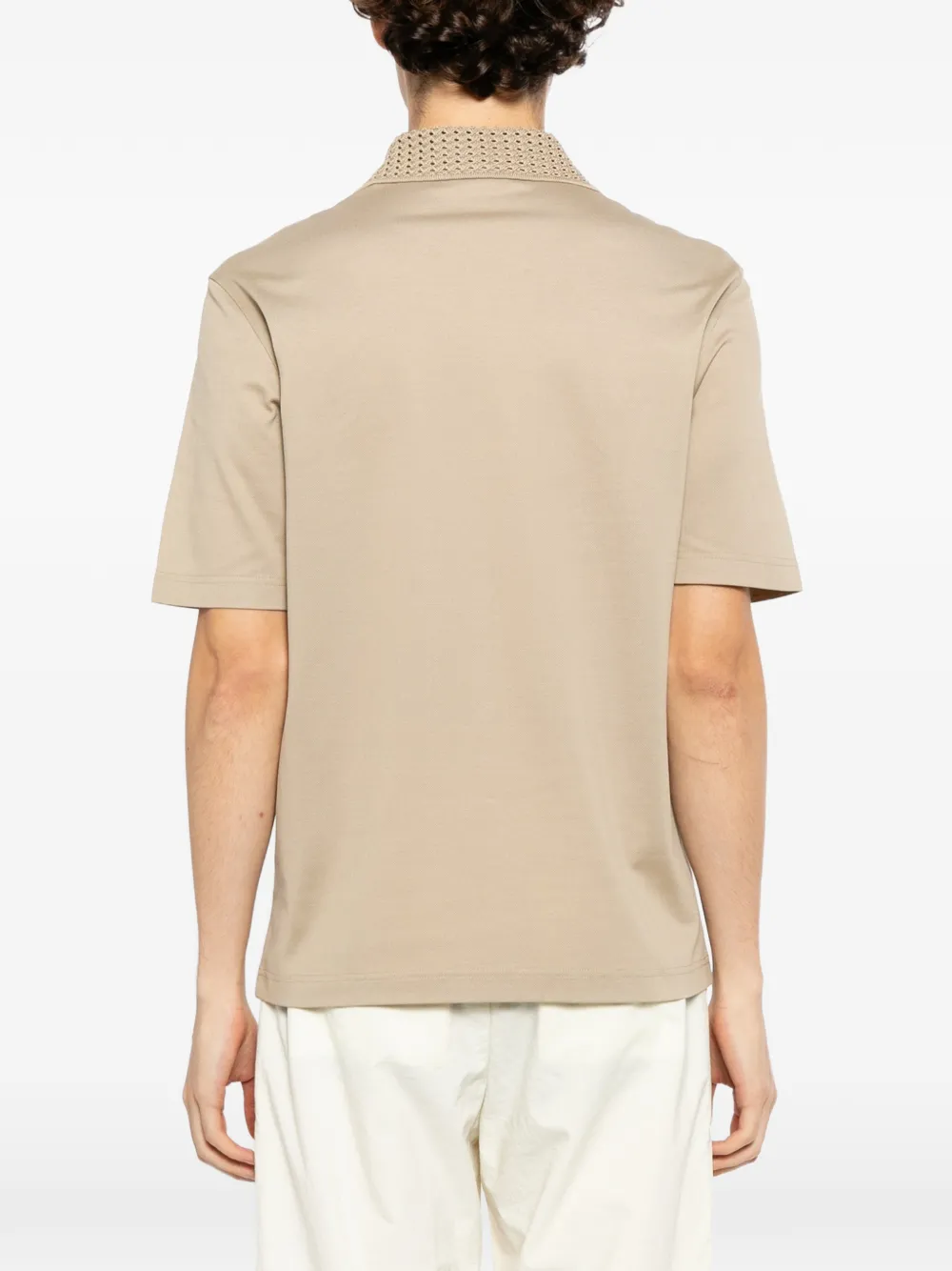 Ferragamo Piqué poloshirt met gebreide kraag Beige