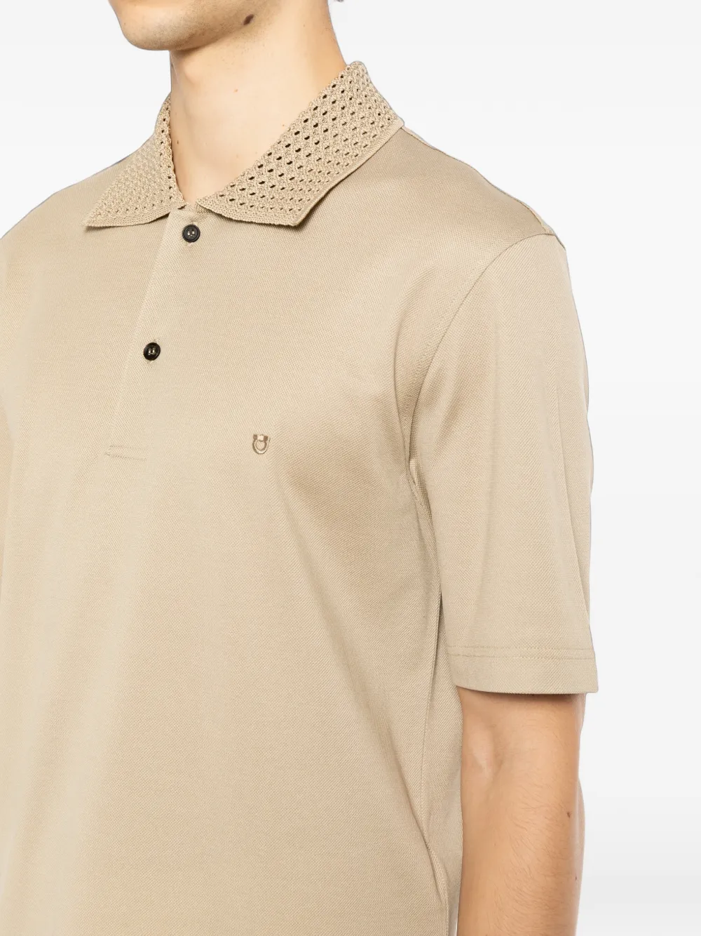 Ferragamo Piqué poloshirt met gebreide kraag Beige
