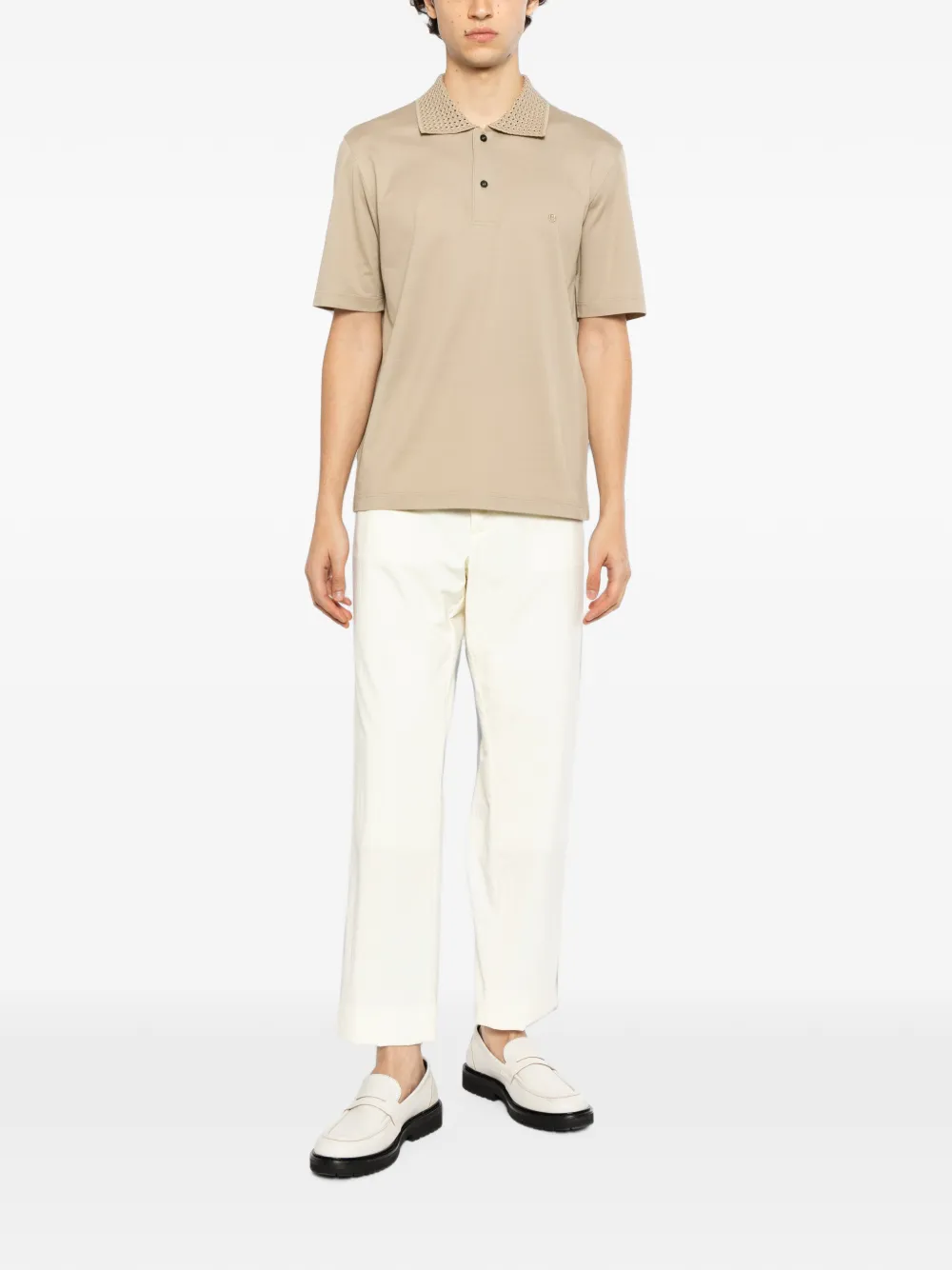 Ferragamo Piqué poloshirt met gebreide kraag Beige