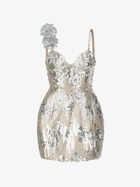 Atoir sequin-embellished floral-appliqué mini dress
