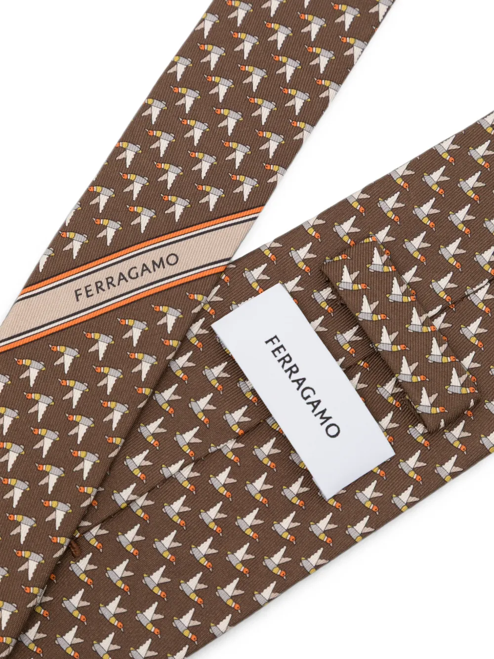Ferragamo Animali stropdas met eendenprint Bruin