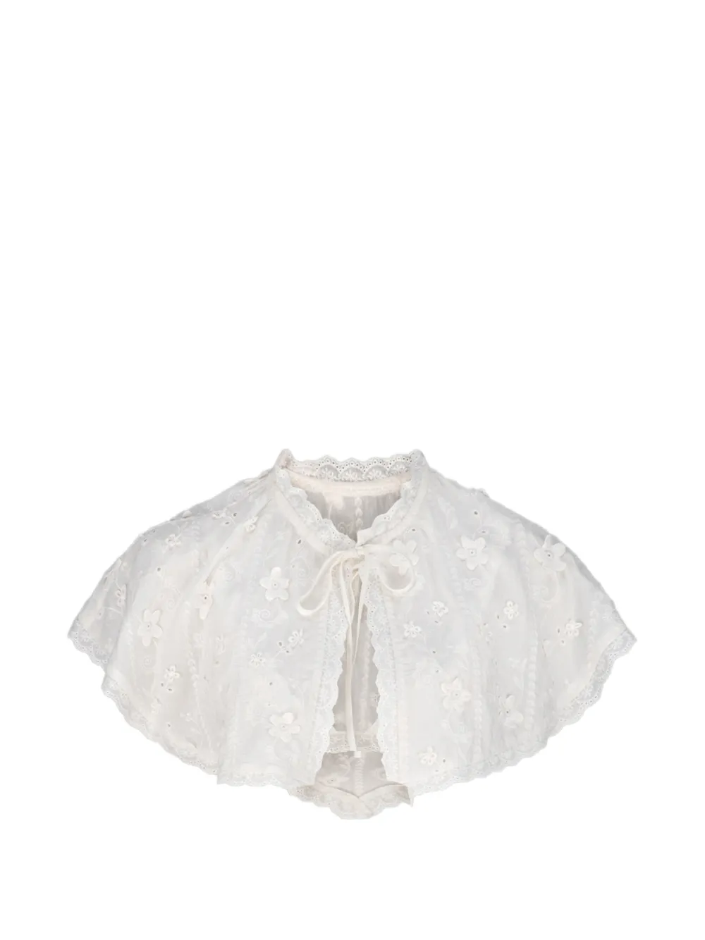 Atoir Floral-embroidered Scalloped-edge Cape In Silver