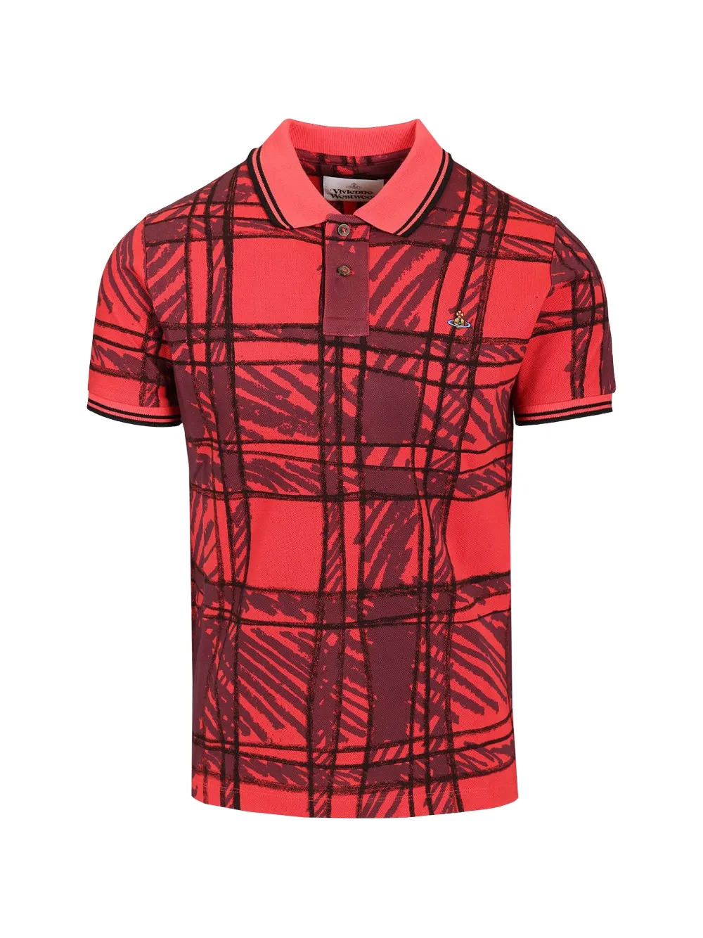 Vivienne Westwood Orb-embroidered scribble-check polo shirt - Rot
