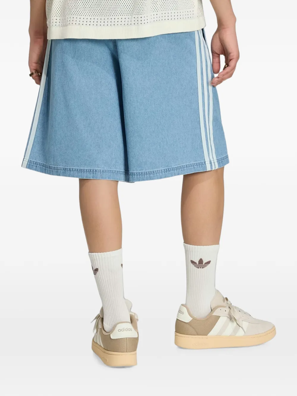  Adidas Side-stripe Denim Shorts - Azul 