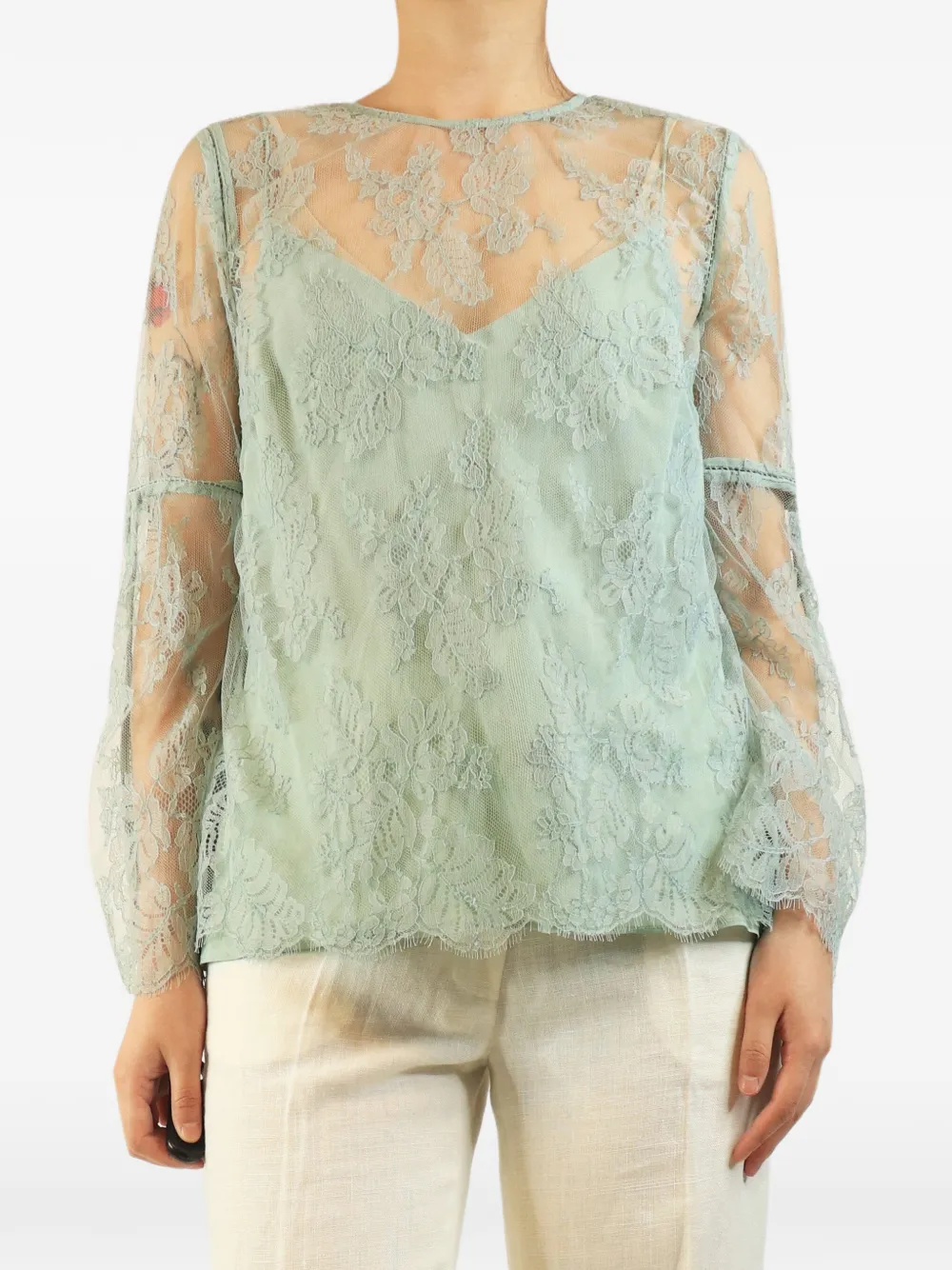ZIMMERMANN 레이스 긴소매 탑 | 그린 | Image 1