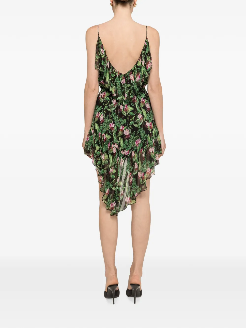NISSA Asymmetrische chiffon mini-jurk met print Zwart