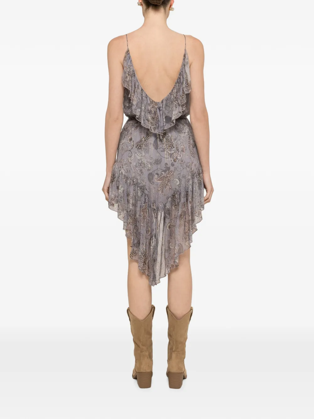 NISSA Asymmetrische chiffon mini-jurk met print Paars