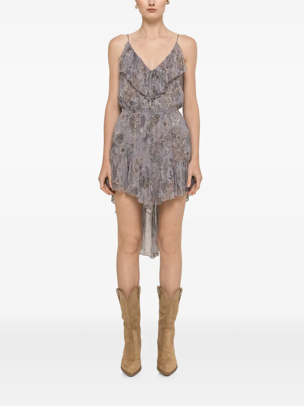 NISSA Asymmetrische chiffon mini-jurk met print Paars