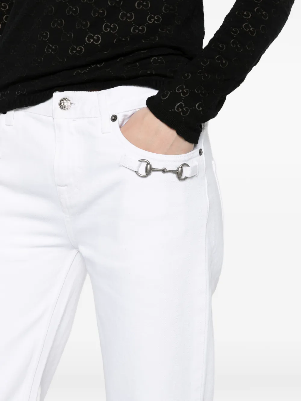 Gucci Katoenen jeans met Horsebit Wit