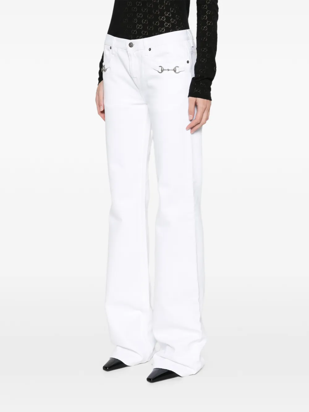 Gucci Katoenen jeans met Horsebit Wit