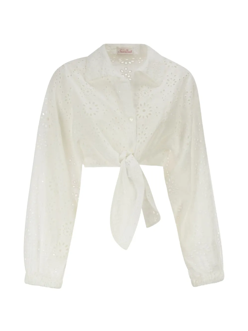MC2 Saint Barth Broderie anglaise blouse met gestrikte voorkant Wit