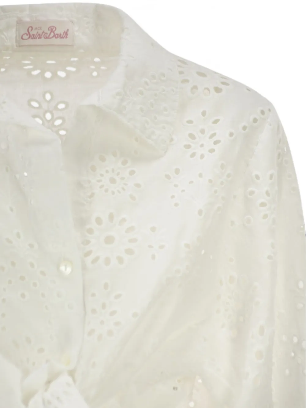 MC2 Saint Barth Broderie anglaise blouse met gestrikte voorkant Wit