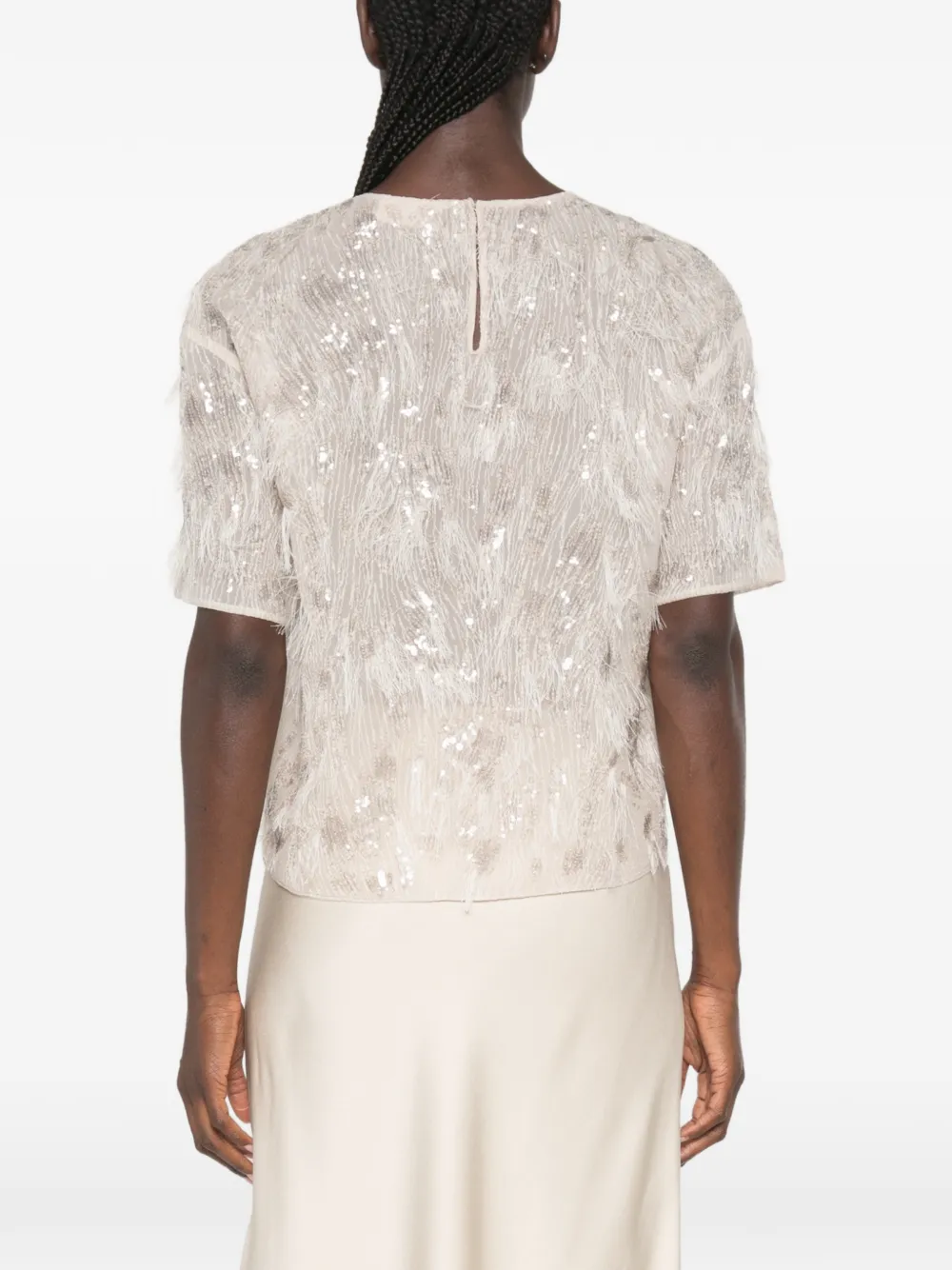 Brunello Cucinelli Fil-coupé T-shirt verfraaid met pailletten Beige