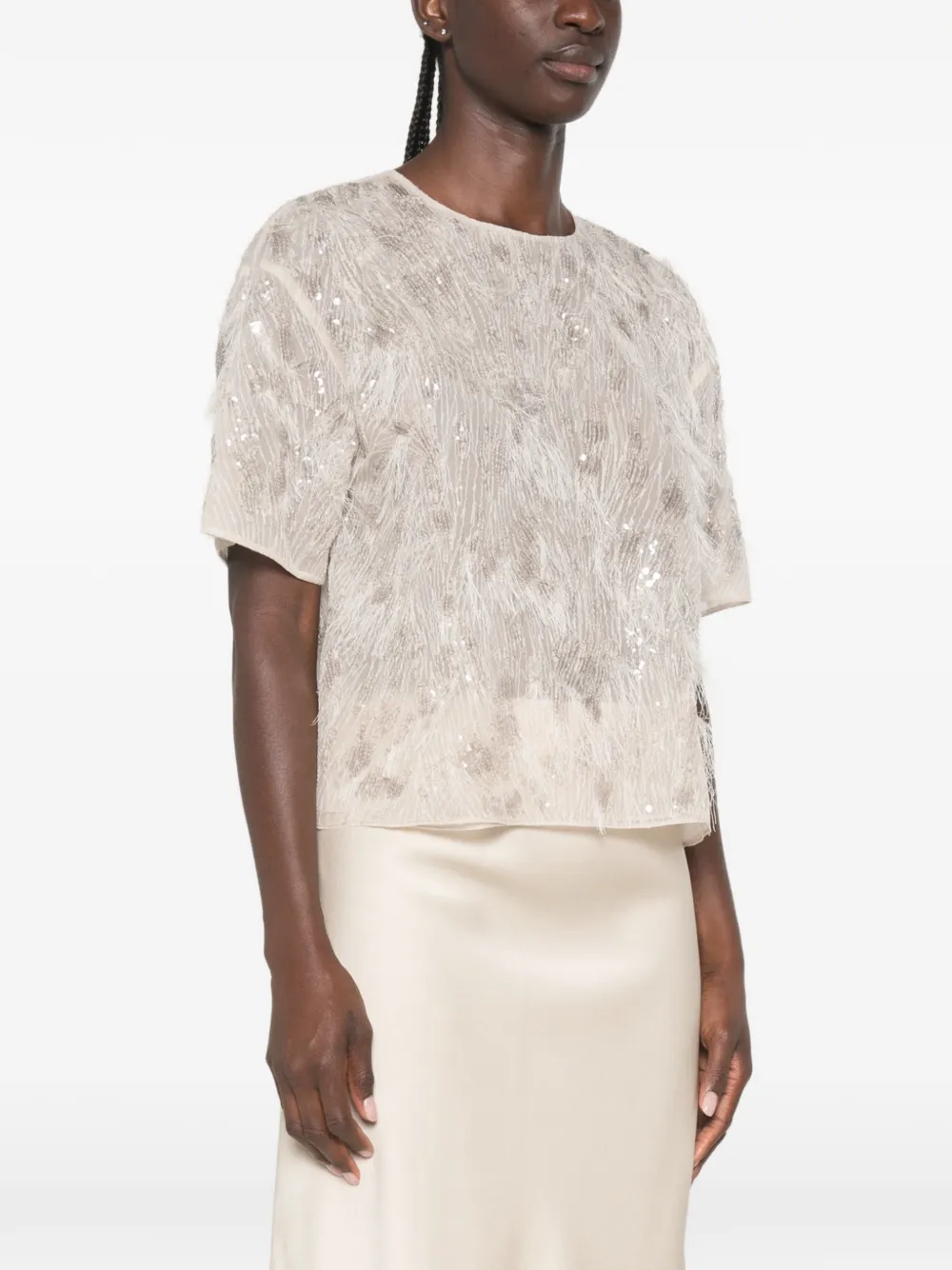 Brunello Cucinelli Fil-coupé T-shirt verfraaid met pailletten Beige
