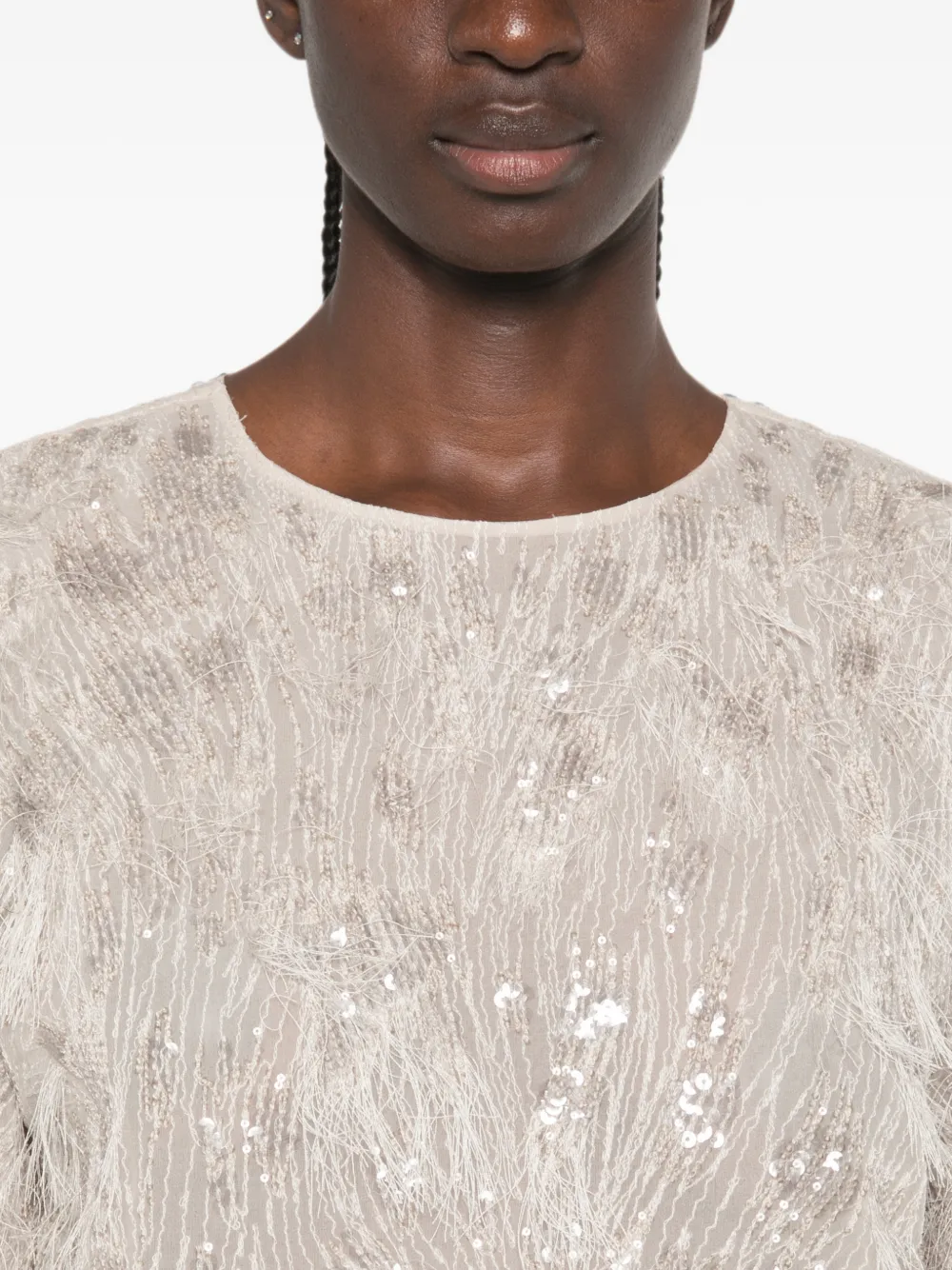Brunello Cucinelli Fil-coupé T-shirt verfraaid met pailletten Beige