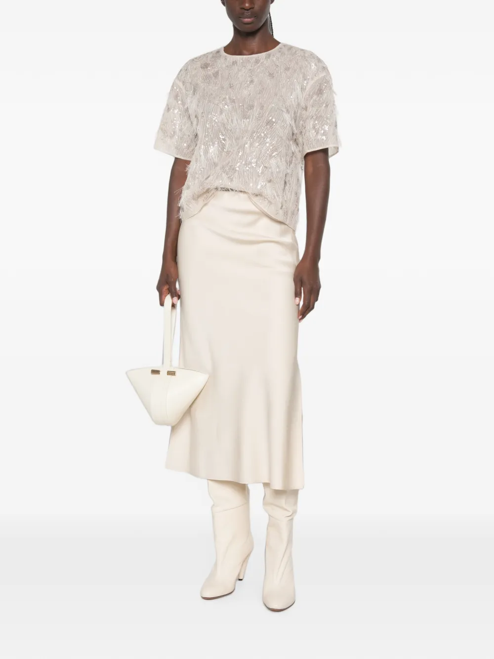 Brunello Cucinelli Fil-coupé T-shirt verfraaid met pailletten Beige
