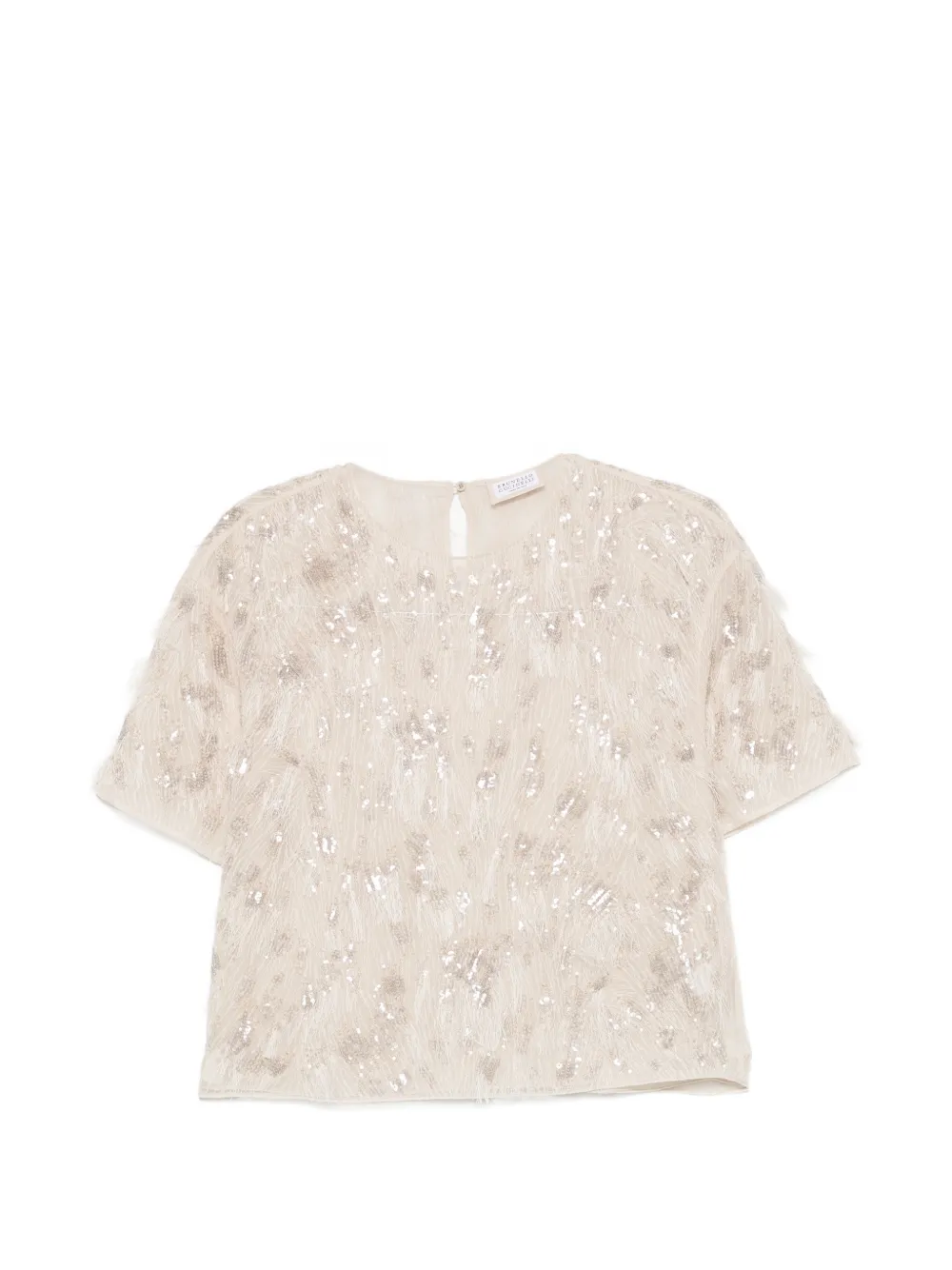 Brunello Cucinelli sequin-embellished fil-coupé T-shirt - Toni neutri