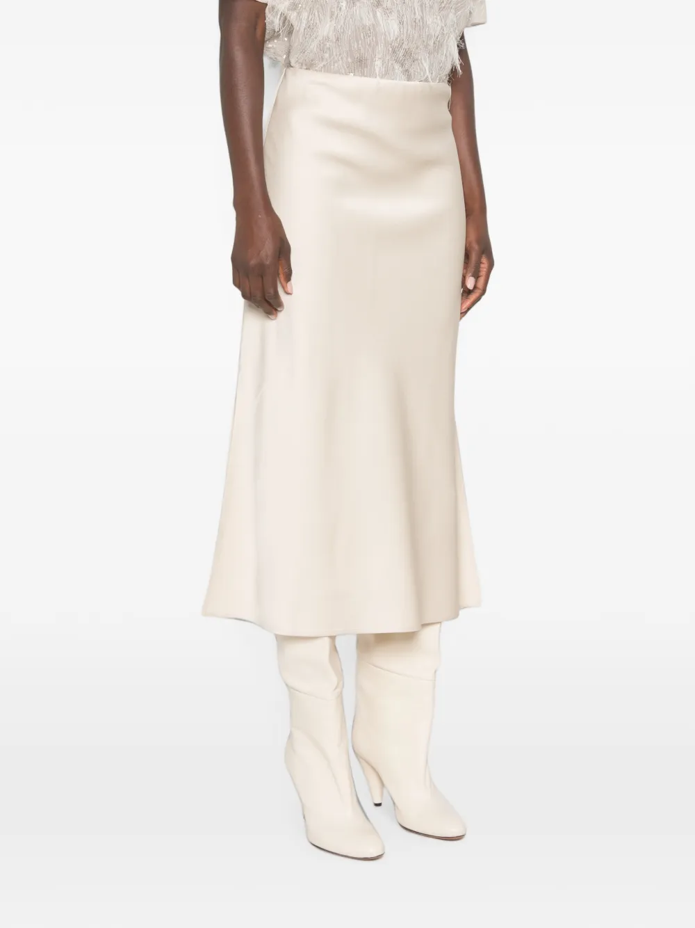 Brunello Cucinelli Rok met zijsplit en satijnen afwerking Beige