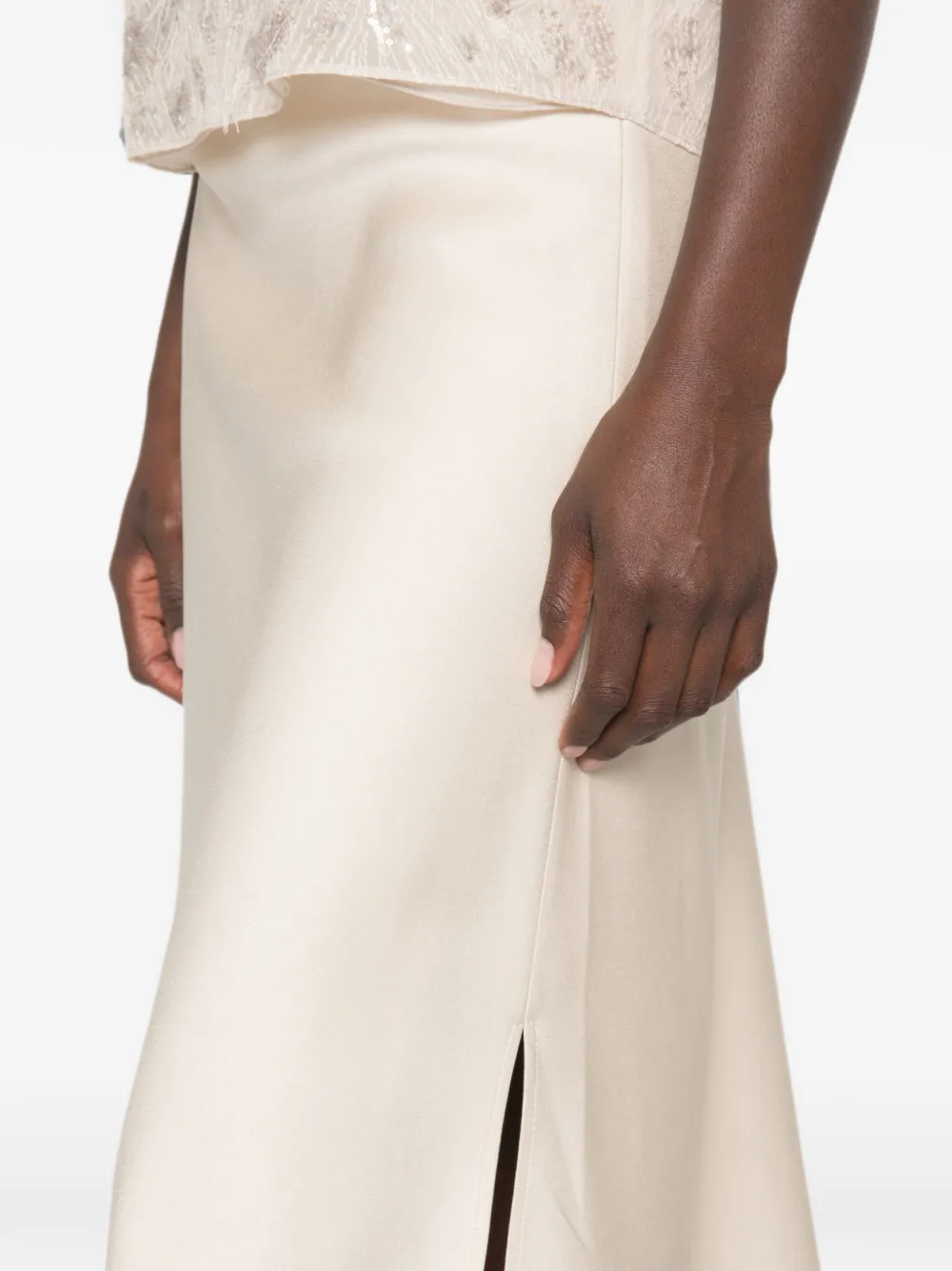 Brunello Cucinelli Rok met zijsplit en satijnen afwerking Beige