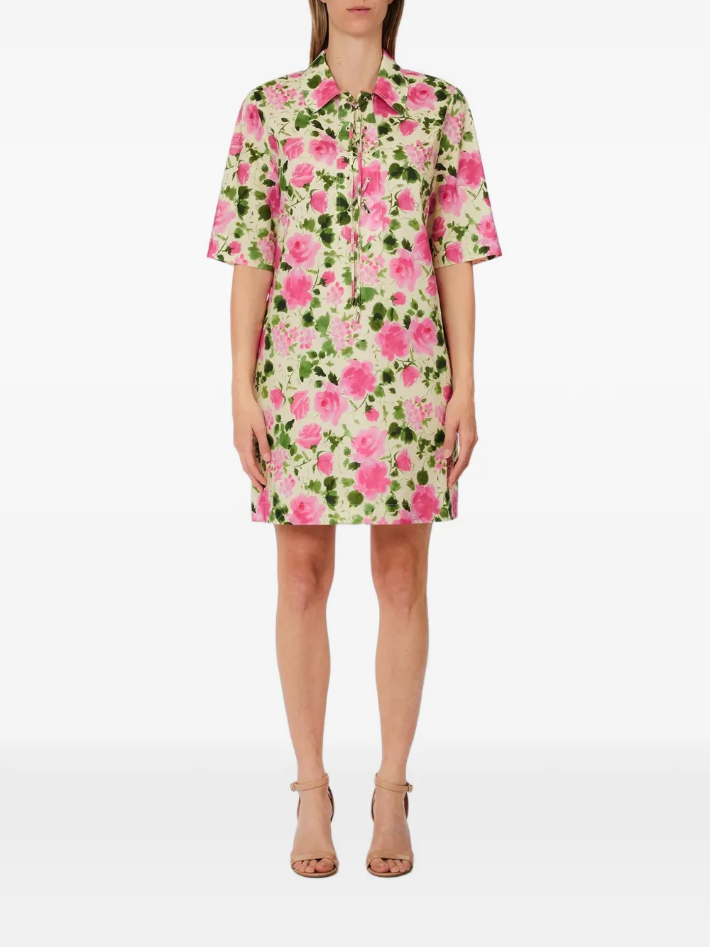 LIU JO floral-print lace-up dress - Nude