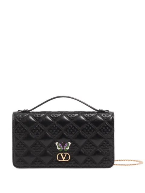 Valentino Garavani Flutterby chain wallet in shiny nappa leather with butterfly embroidery