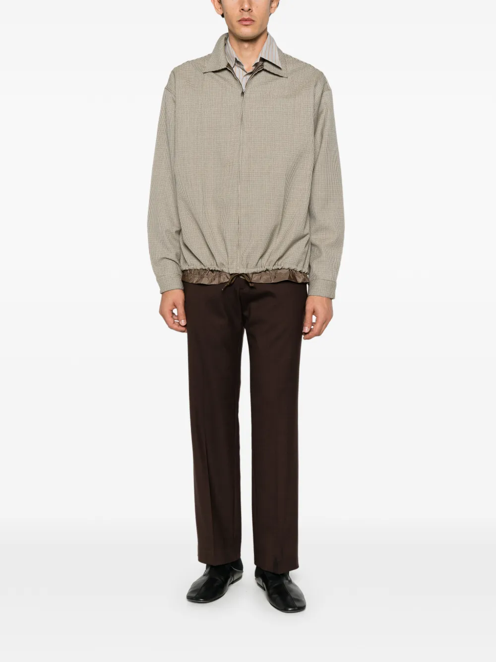 Prada houndstooth-pattern zip-up shirt Beige