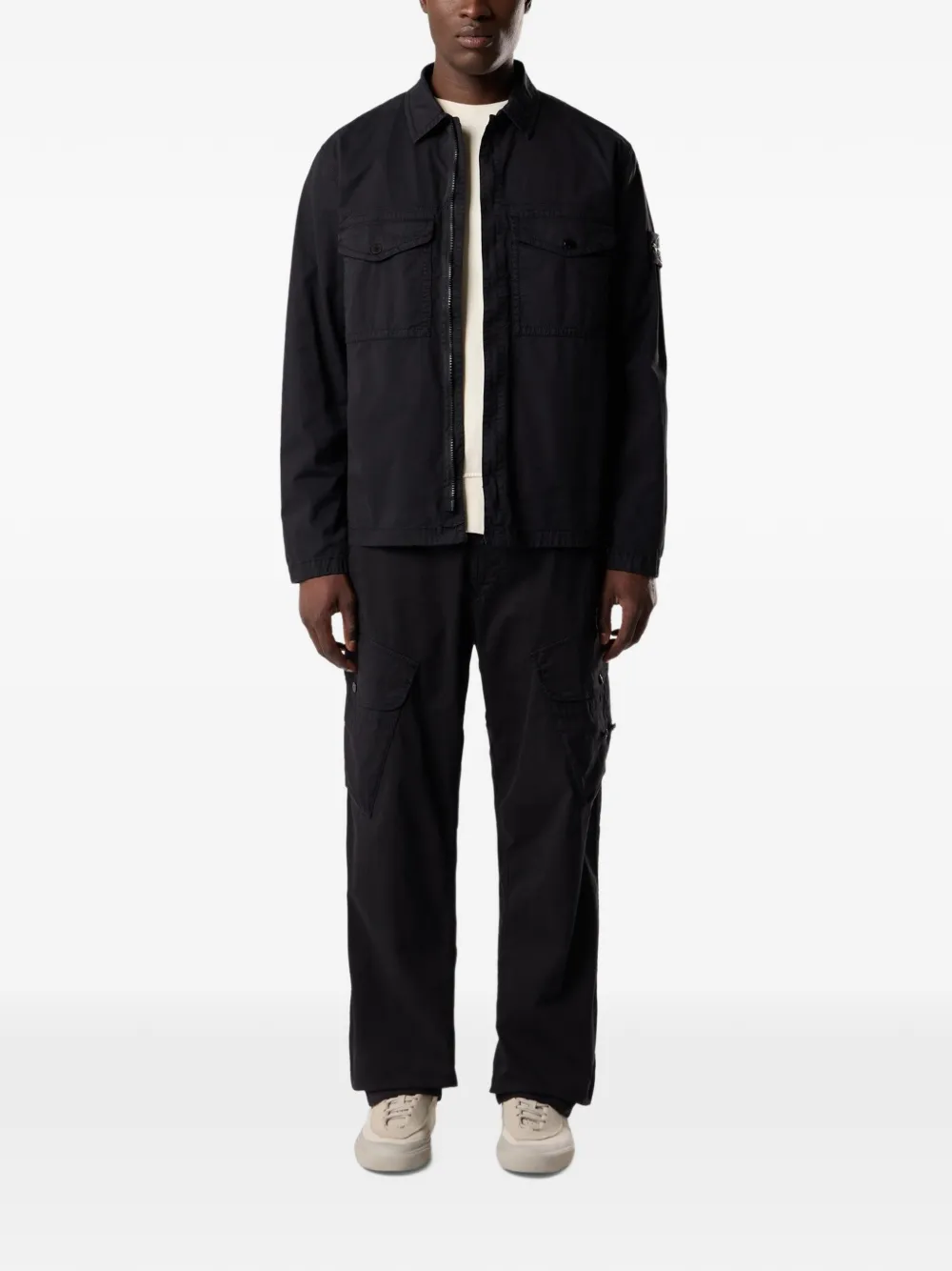Stone Island 1200003 stretch katoenen-twill overhemd Zwart