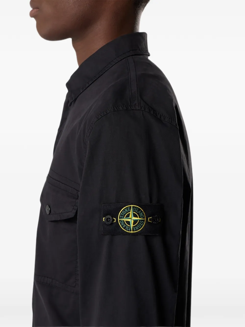 Stone Island 1200003 stretch katoenen-twill overhemd Zwart