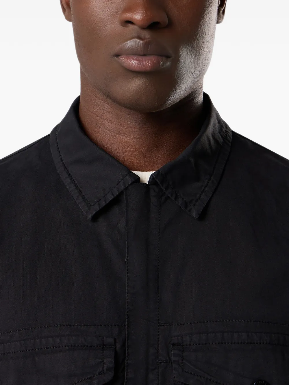 Stone Island 1200003 stretch katoenen-twill overhemd Zwart