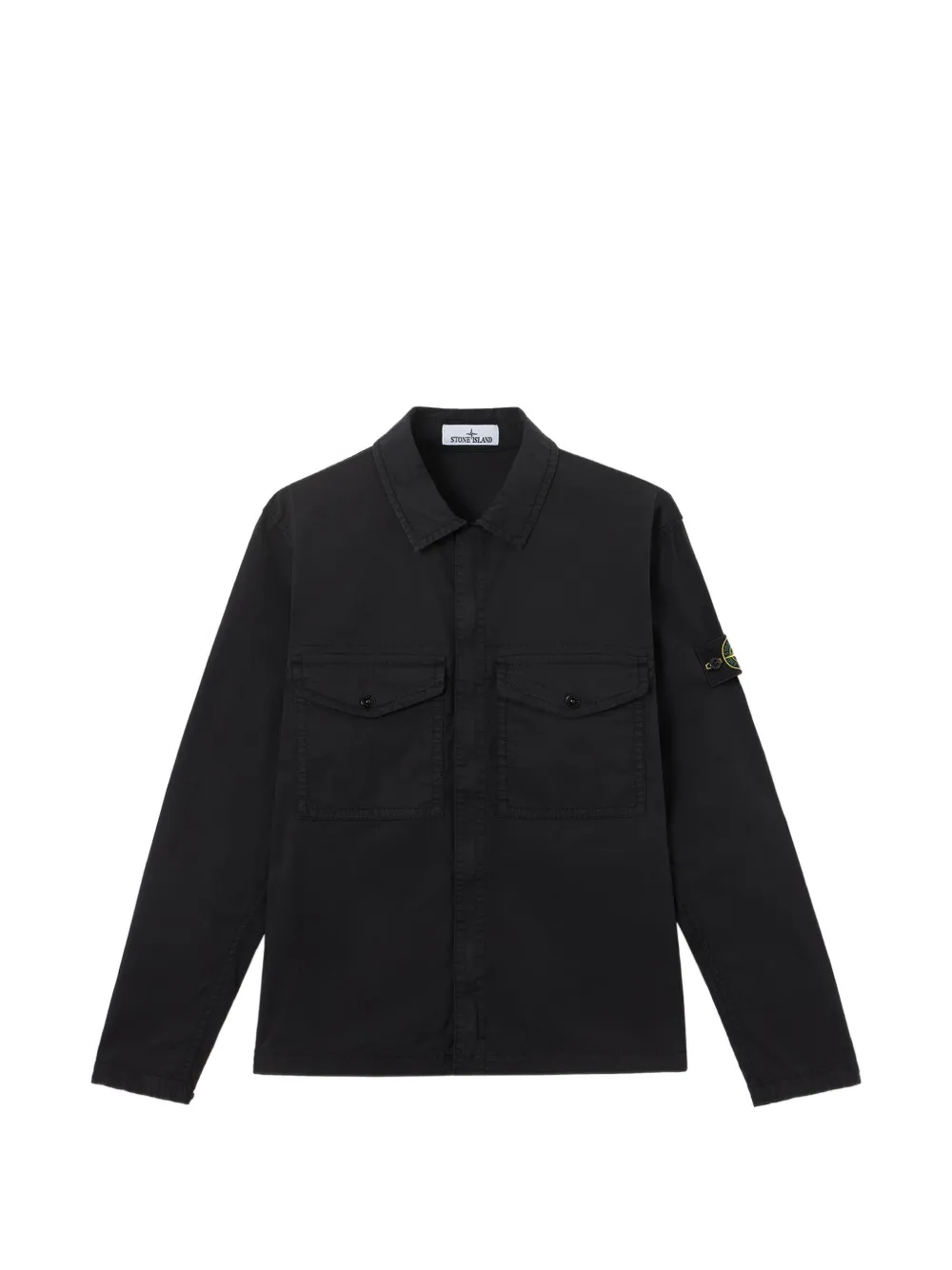 Stone Island 1200003 stretch katoenen-twill overhemd Zwart