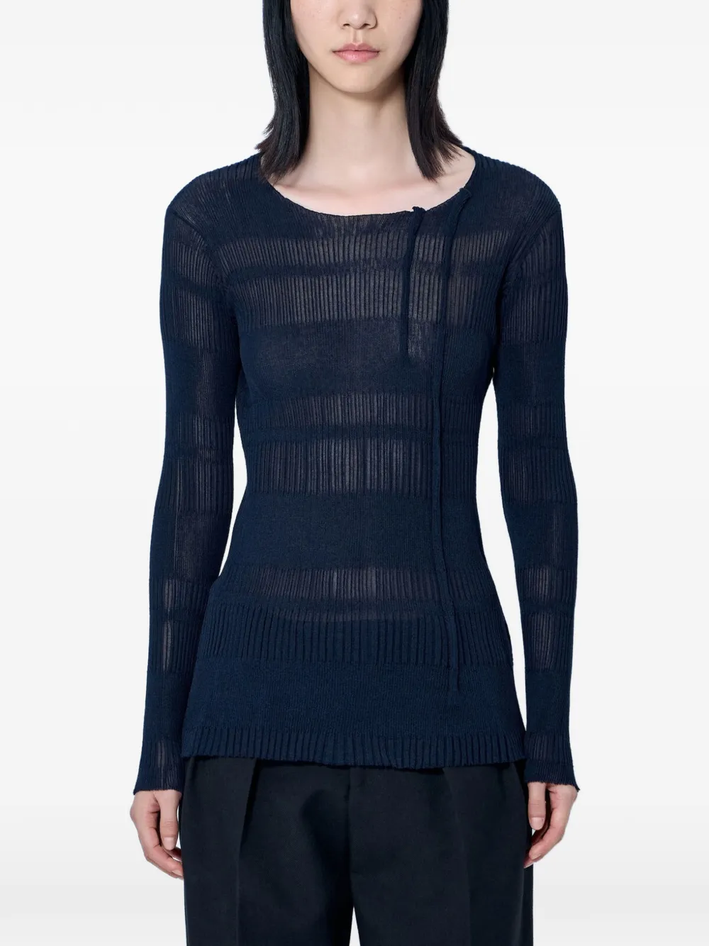 Yohji Yamamoto sheer-knit ribbed sweater - Blu