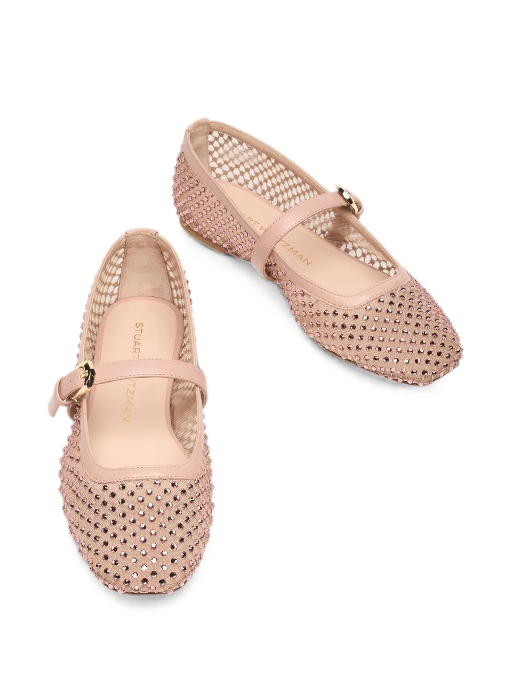 Stuart Weitzman crystal-embellished Bareitall Mary Jane ballet flats Roze