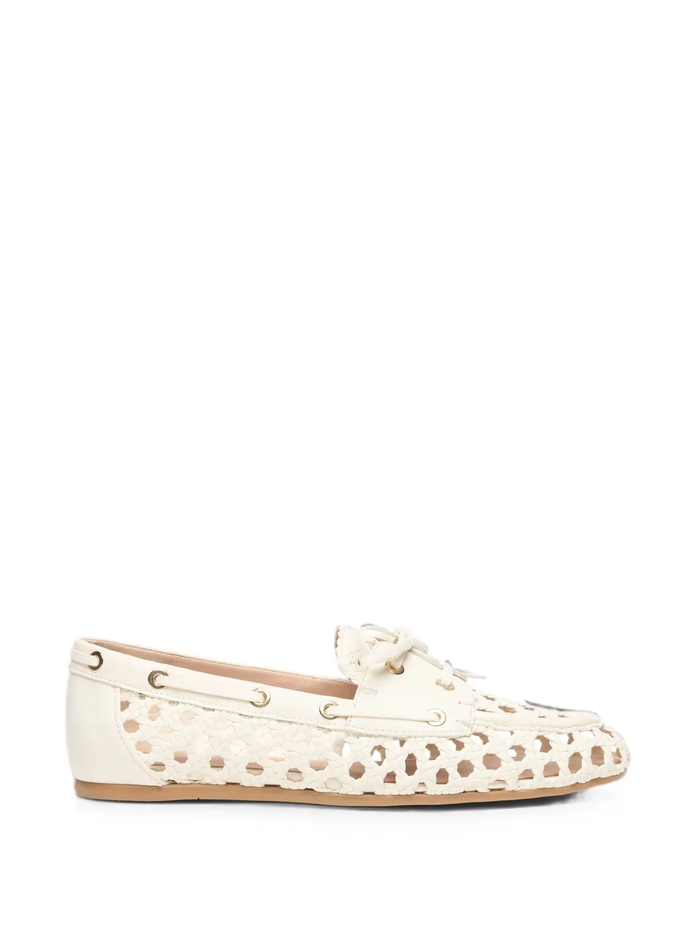 Stuart Weitzman Tinsley woven leather boat shoes Beige
