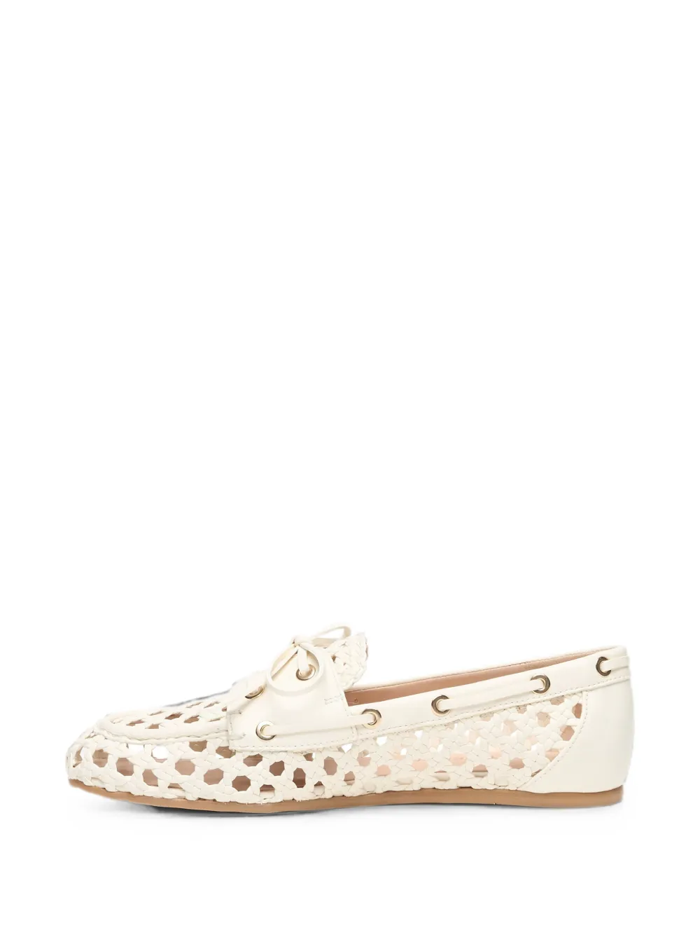 Stuart Weitzman Tinsley woven leather boat shoes Beige
