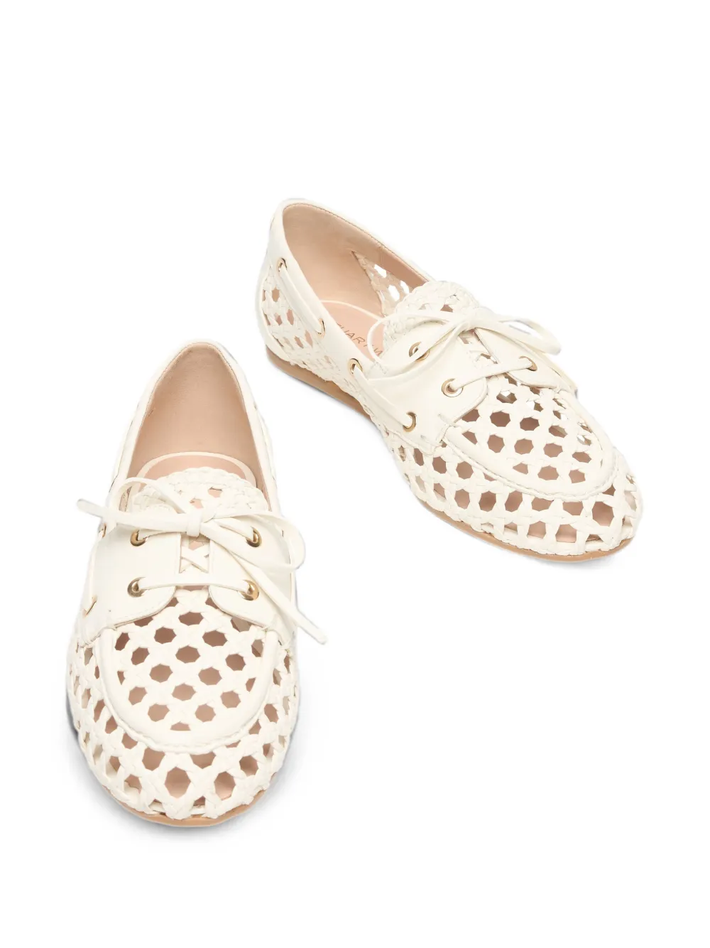Stuart Weitzman Tinsley woven leather boat shoes Beige