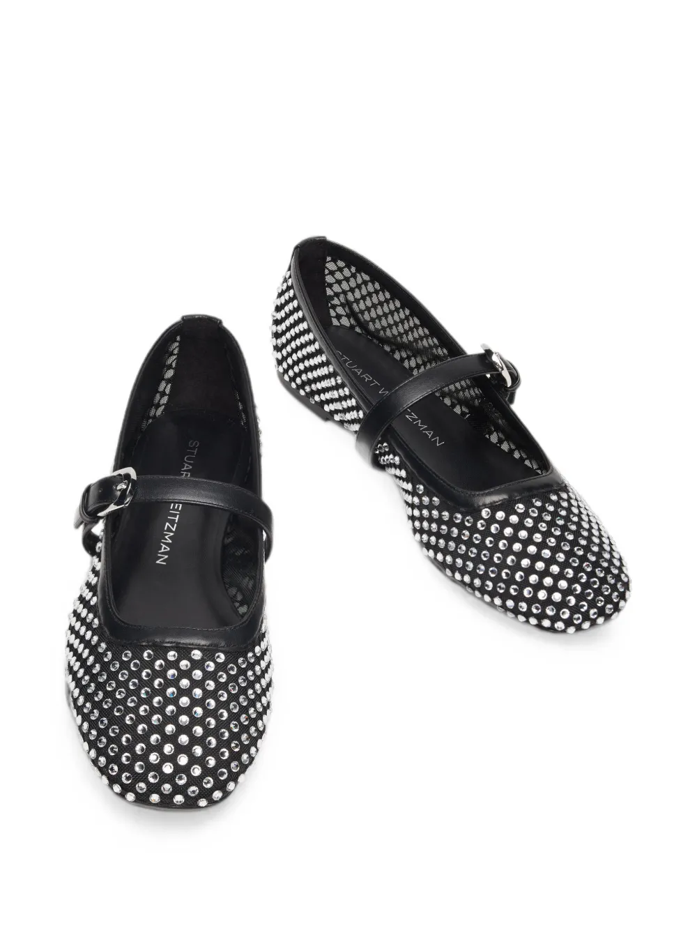 Stuart Weitzman crystal-embellished mesh ballet flats Zwart