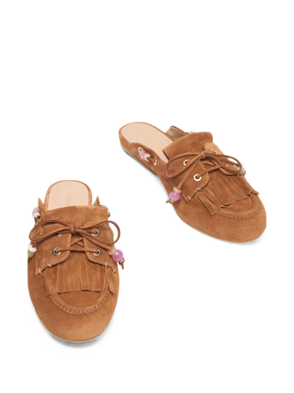 Stuart Weitzman Majorca Tinsley bead-embellished fringe mules Bruin