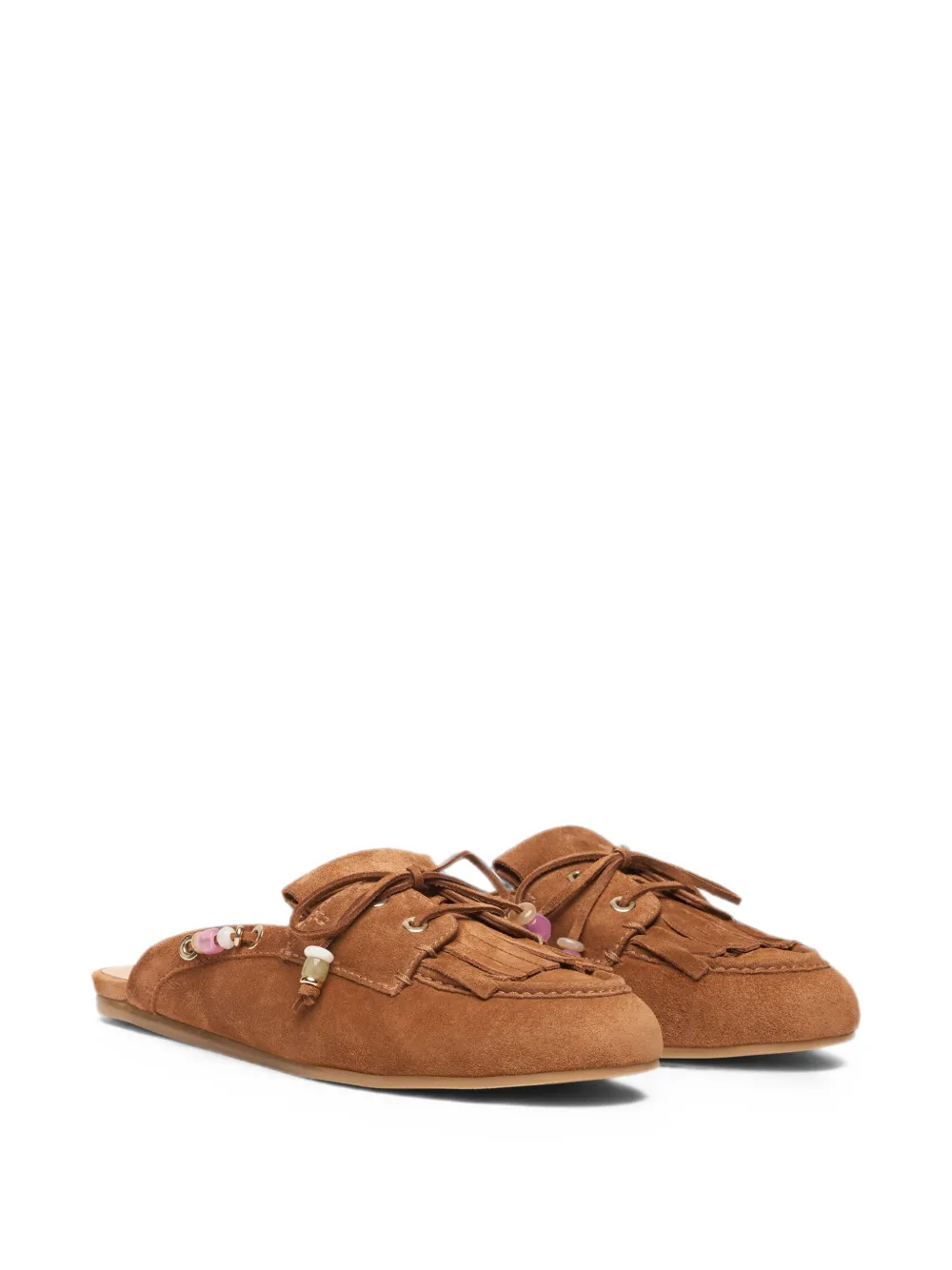 Stuart Weitzman Majorca Tinsley bead-embellished fringe mules Bruin
