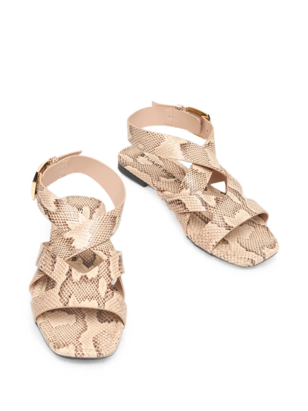 Stuart Weitzman snake-effect square-toe sandals Beige