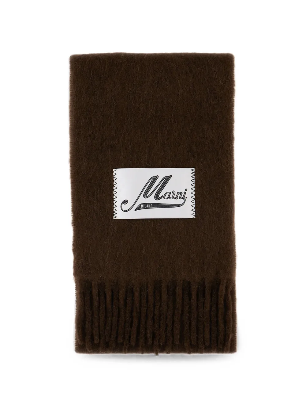 Marni logo-patch fringed scarf - Marrone