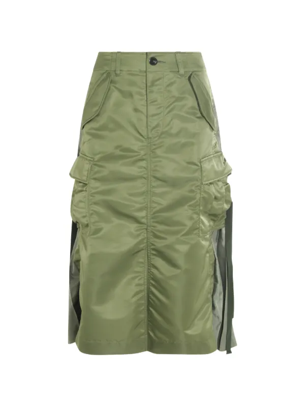 Sacai Pleated Midi Skirt | Green | FARFETCH
