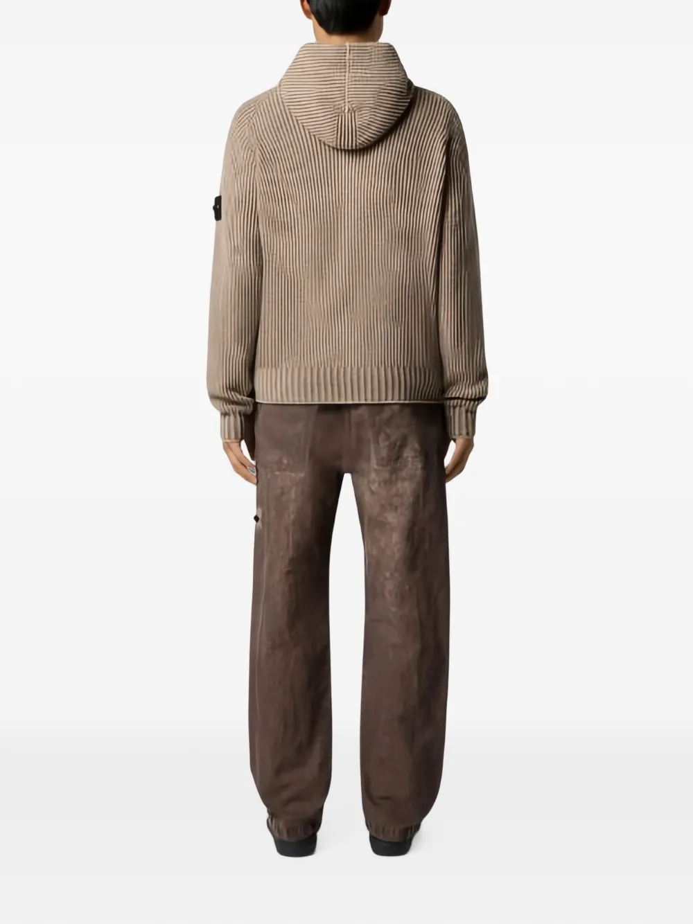 Stone Island ribbed-knit Compass-patch hoodie Beige