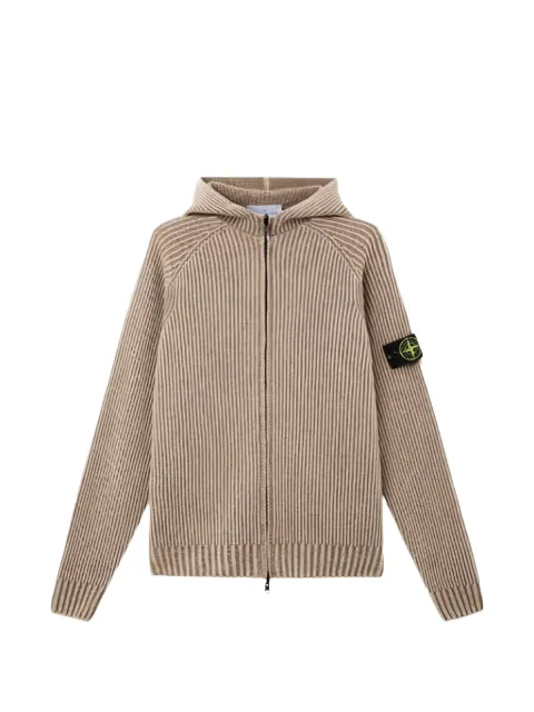 Stone Island ribbed-knit Compass-patch hoodie