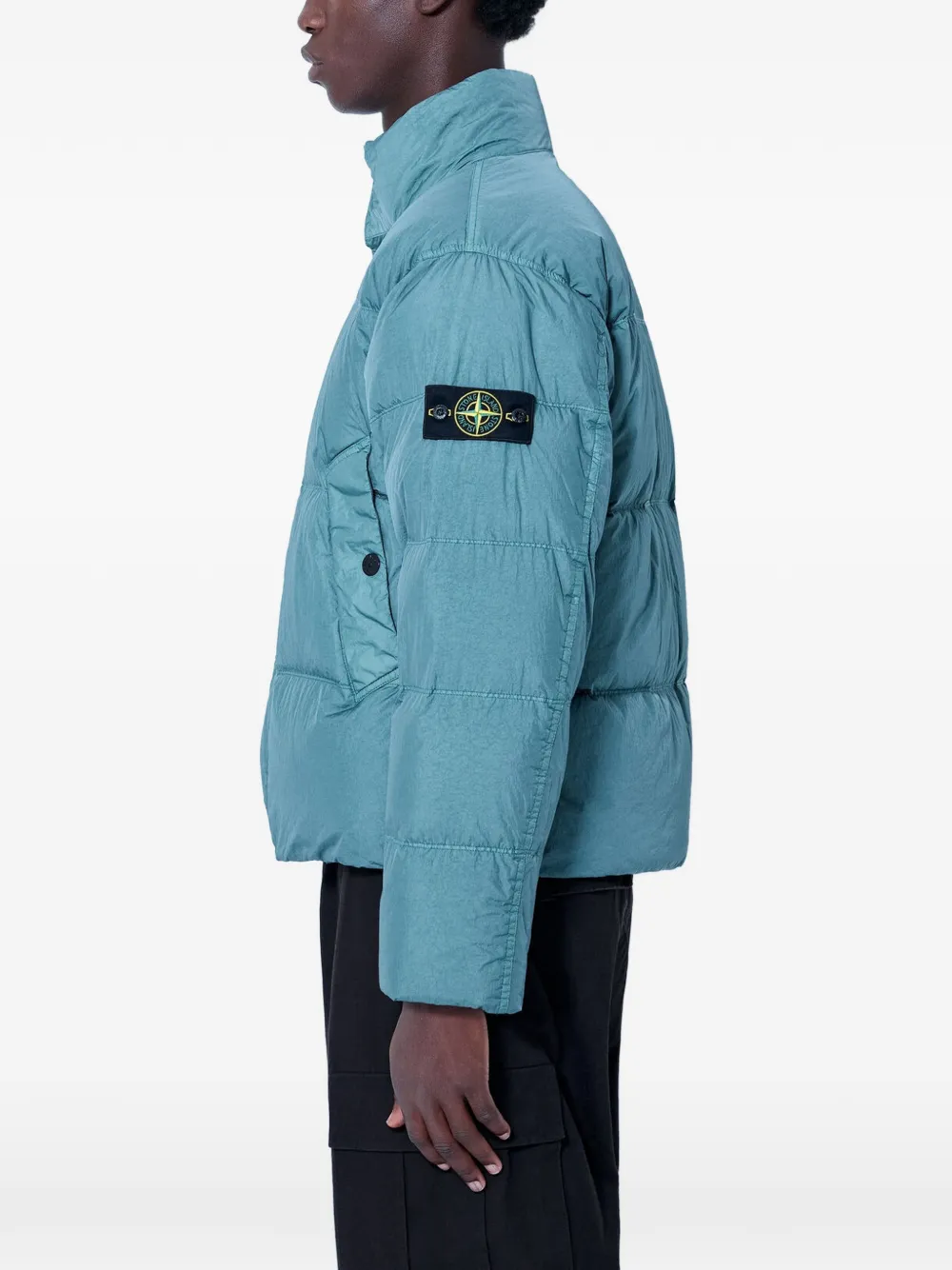 Stone Island 4100109 NY donsjack met gekreukt effect Groen