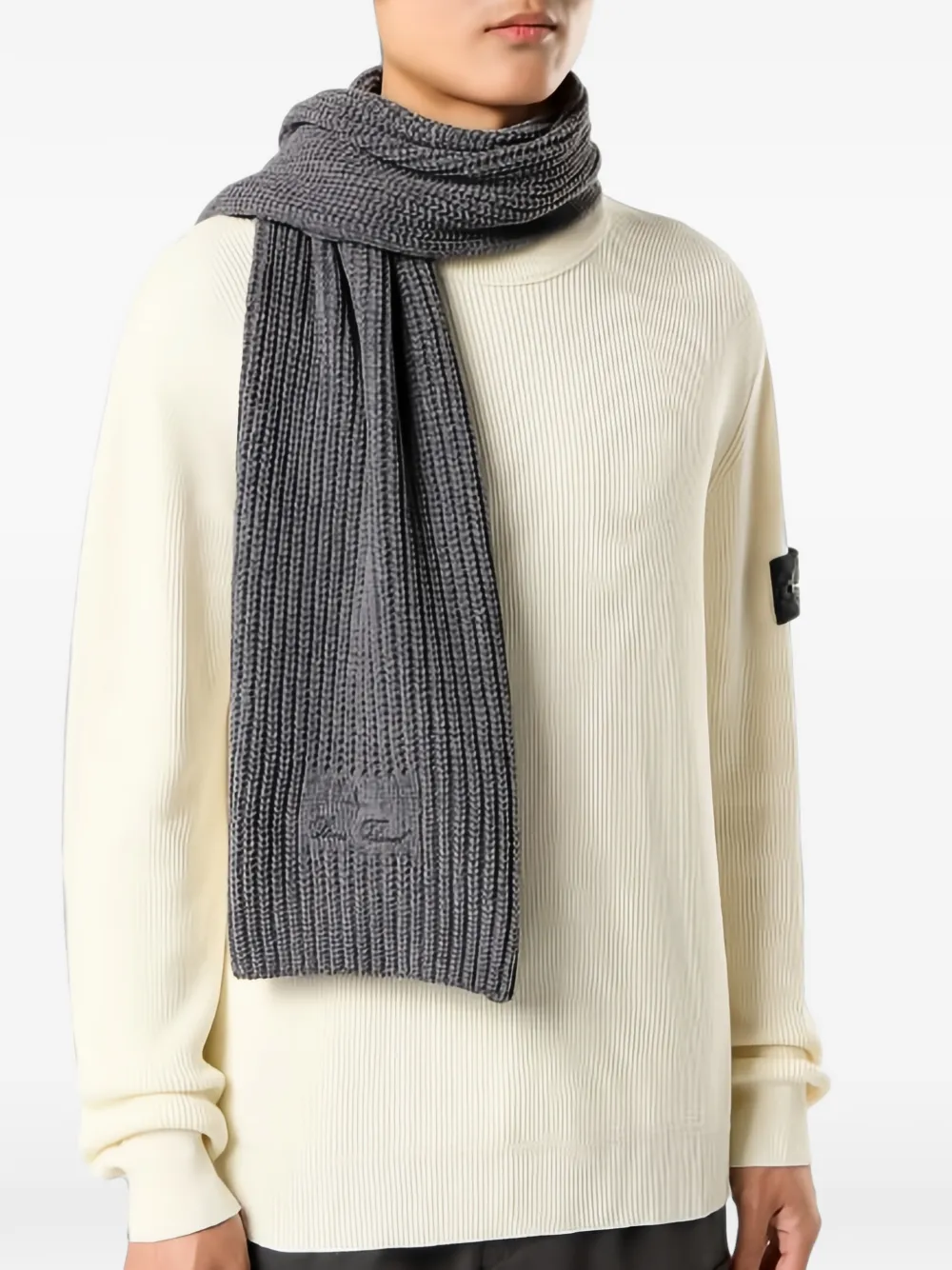 Stone Island N200001 mouliné-katoenen-chenille gebreide sjaal met geborduurd logo Grijs